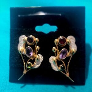 Vintage-Inspired Gold and Purple Floral Earrings